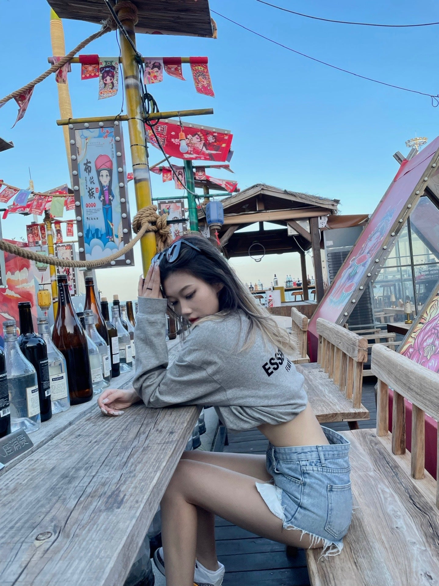 Top Essentials Flocking Letter Crew Neck 100% Cotton Long Sleeve T-shirt Fog Men and Women