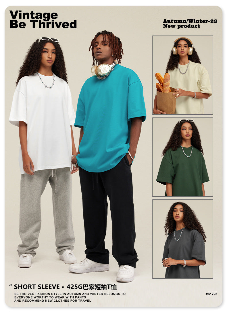 Be Men's 2024 Bashi Cotton T-shirt Heavy Loose Teen Short-Sleeved Men's T Summer Fashion Brand Short Sleeve T-shirt Men's