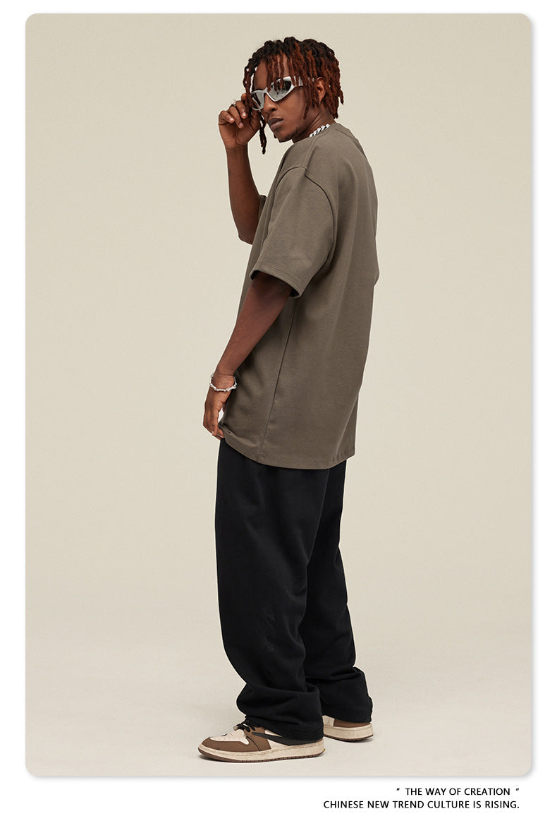 Be Men's 2024 Bashi Cotton T-shirt Heavy Loose Teen Short-Sleeved Men's T Summer Fashion Brand Short Sleeve T-shirt Men's