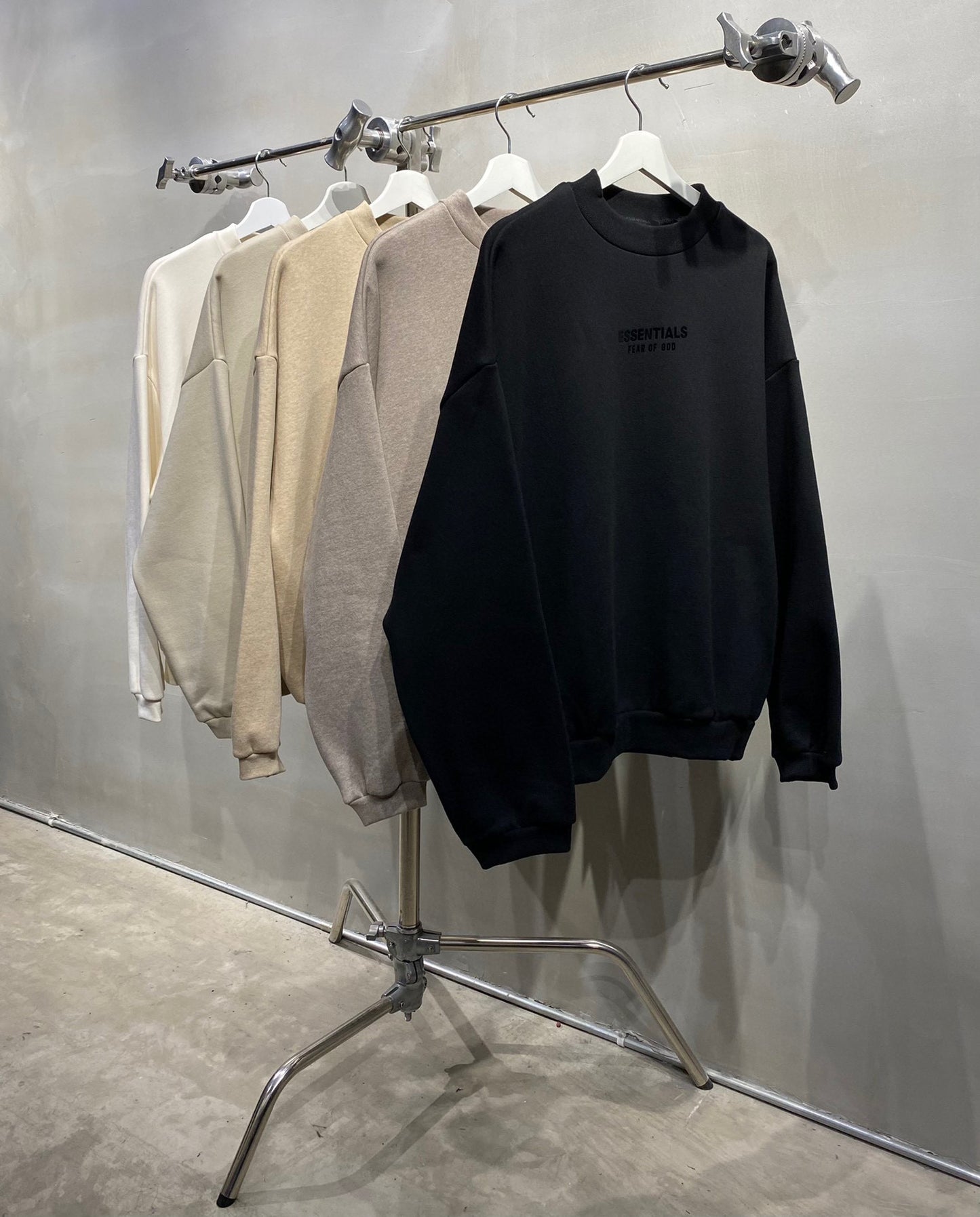 ESS Letter Fog Loose Fleece-lined Crew Neck Pullover Sweatshirt American Fashion Brand Men