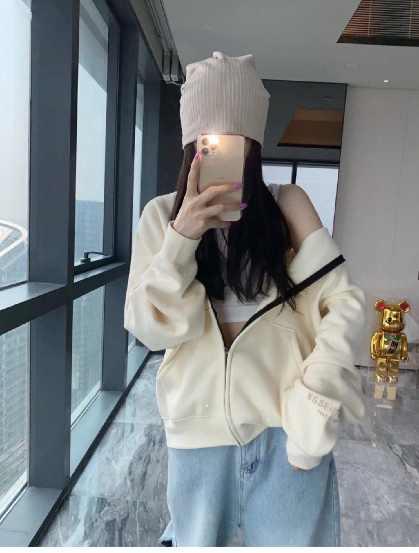 ESS Silicone Letter Zipper with Fleece Lining100% Cotton Hooded Sweater