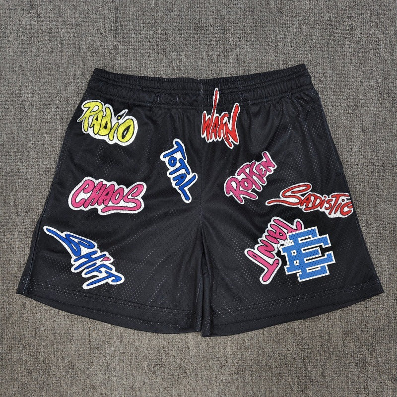 EE Black Graffiti Mesh Sports Shorts for Men