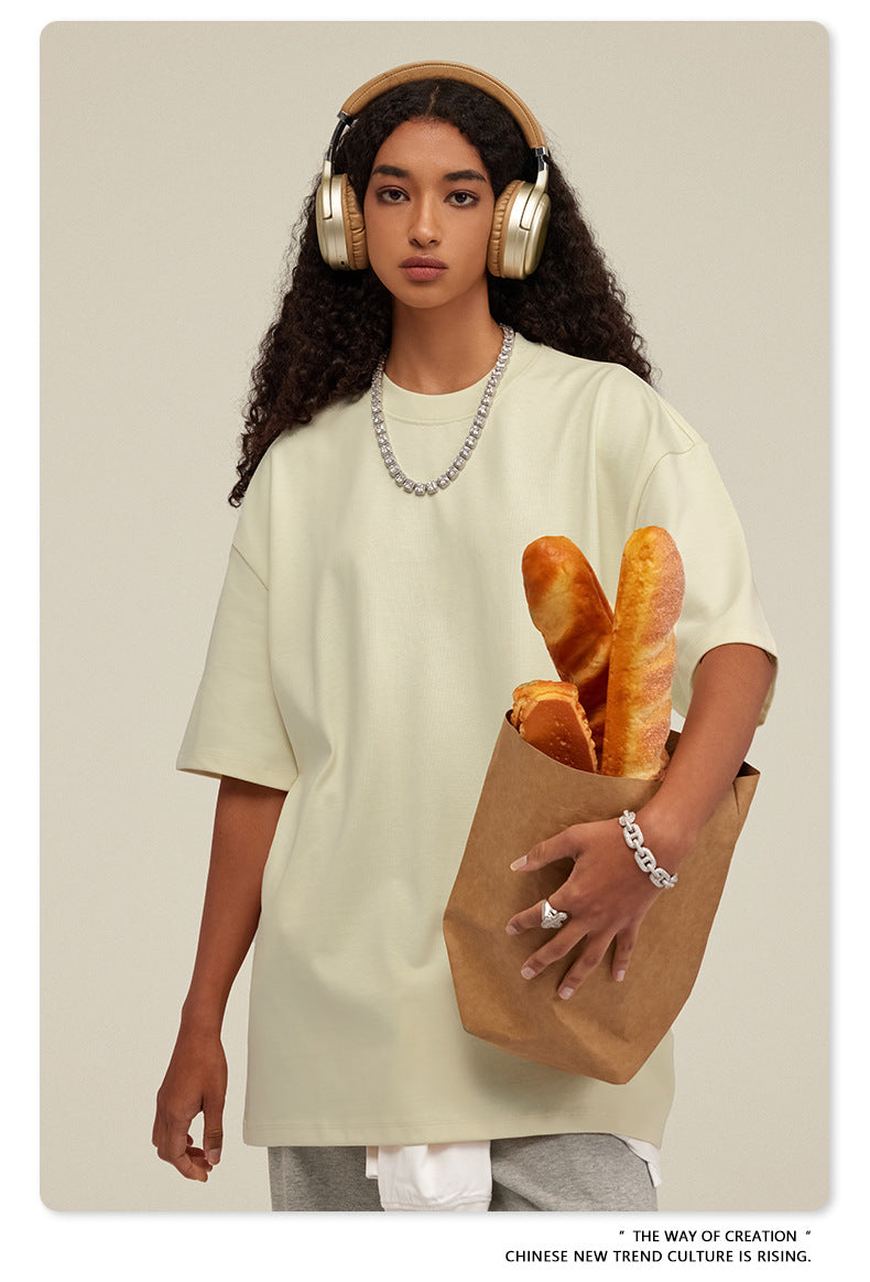 Be Men's 2024 Bashi Cotton T-shirt Heavy Loose Teen Short-Sleeved Men's T Summer Fashion Brand Short Sleeve T-shirt Men's