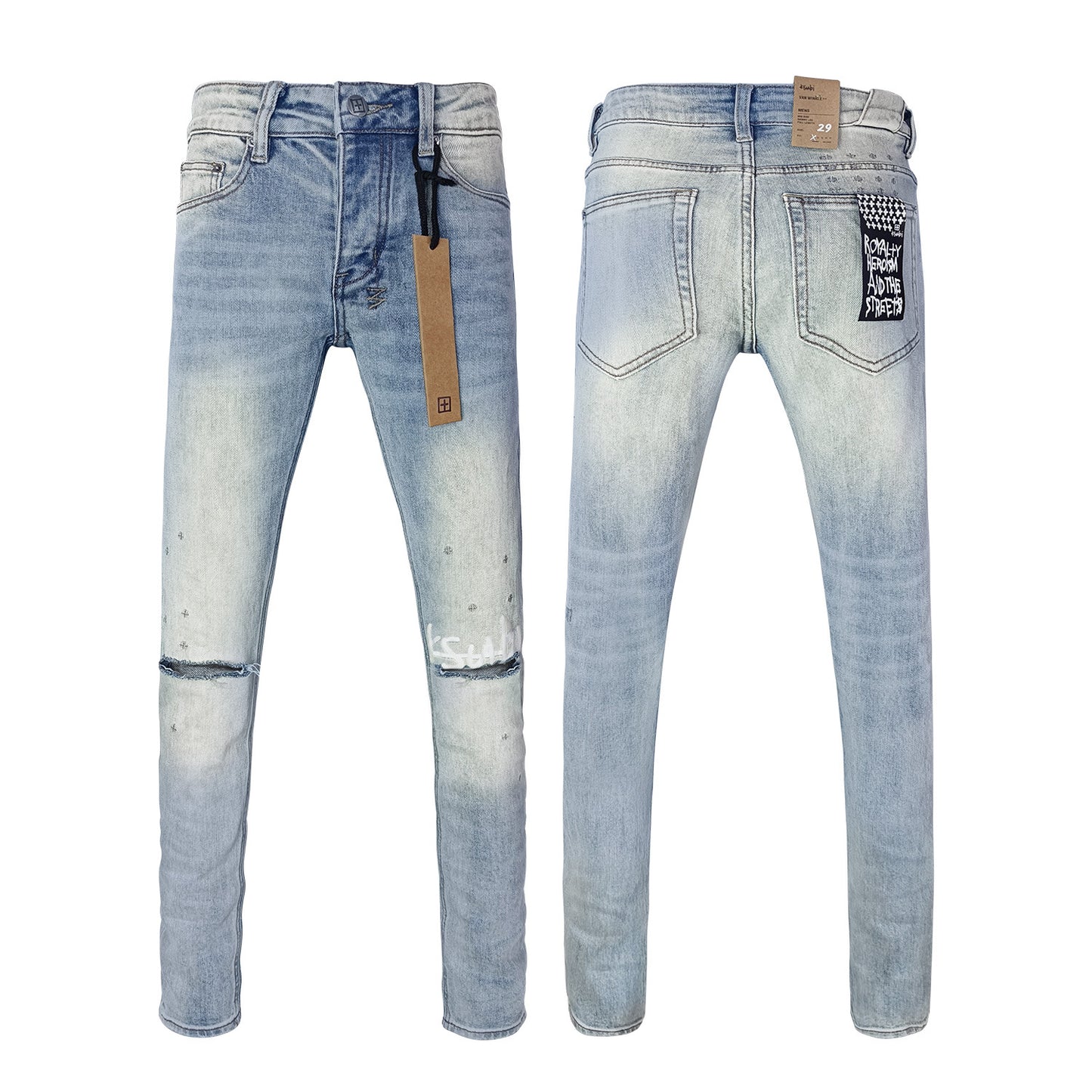 KSB901 Jeans straight-leg Ripped Stretch American High Street Casual Men's Jeans