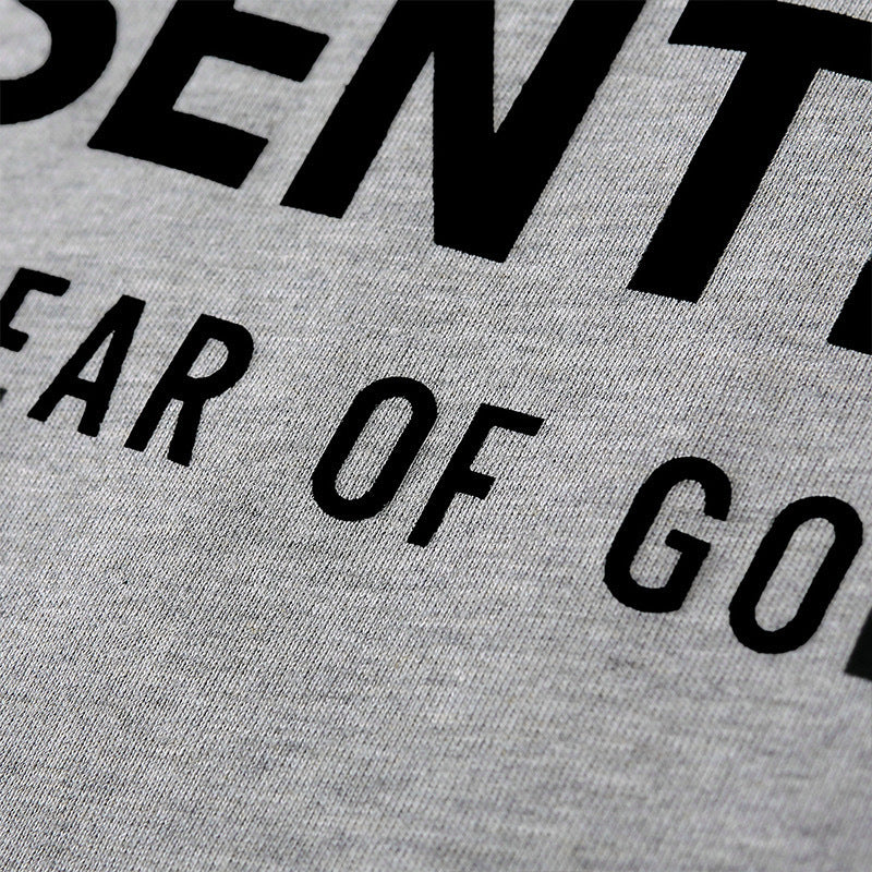 Top ESS Front and Rear Three-Dimensional Flocking Letters 100% Cotton round Neck Loose Couple Short Sleeve T-shirt