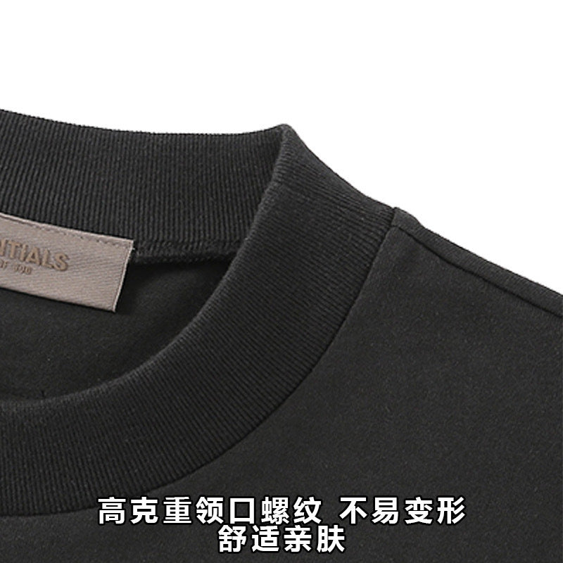 Top ESS Front and Rear Three-Dimensional Flocking Letters 100% Cotton round Neck Loose Couple Short Sleeve T-shirt