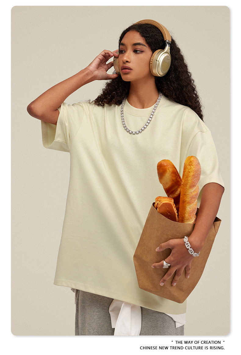 Be Men's 2024 Bashi Cotton T-shirt Heavy Loose Teen Short-Sleeved Men's T Summer Fashion Brand Short Sleeve T-shirt Men's