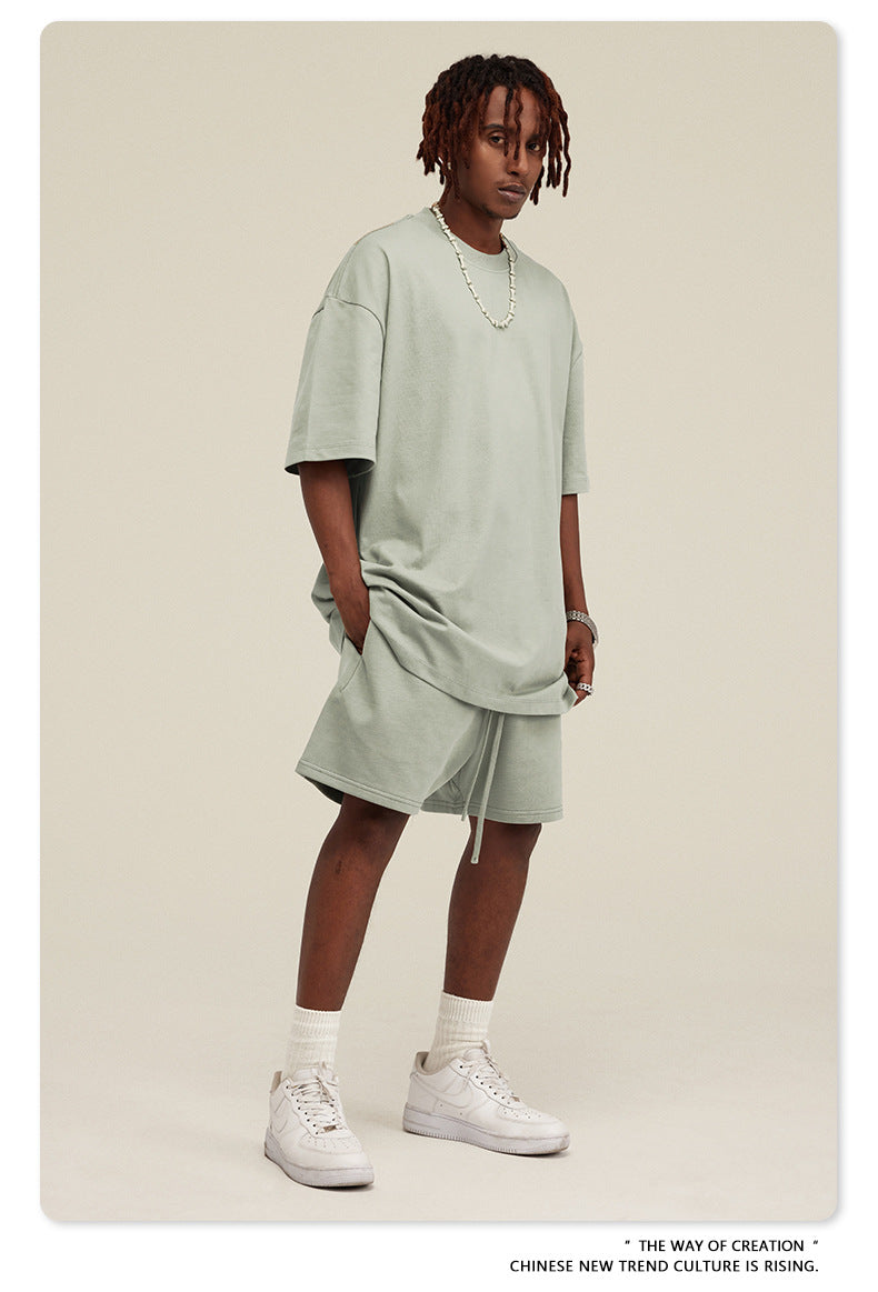 Be Men's 2024 Spring and Summer 305G Heavy T-shirt Men's American Cotton Fashion Brand Solid Color Short Sleeve Teen T-shirt