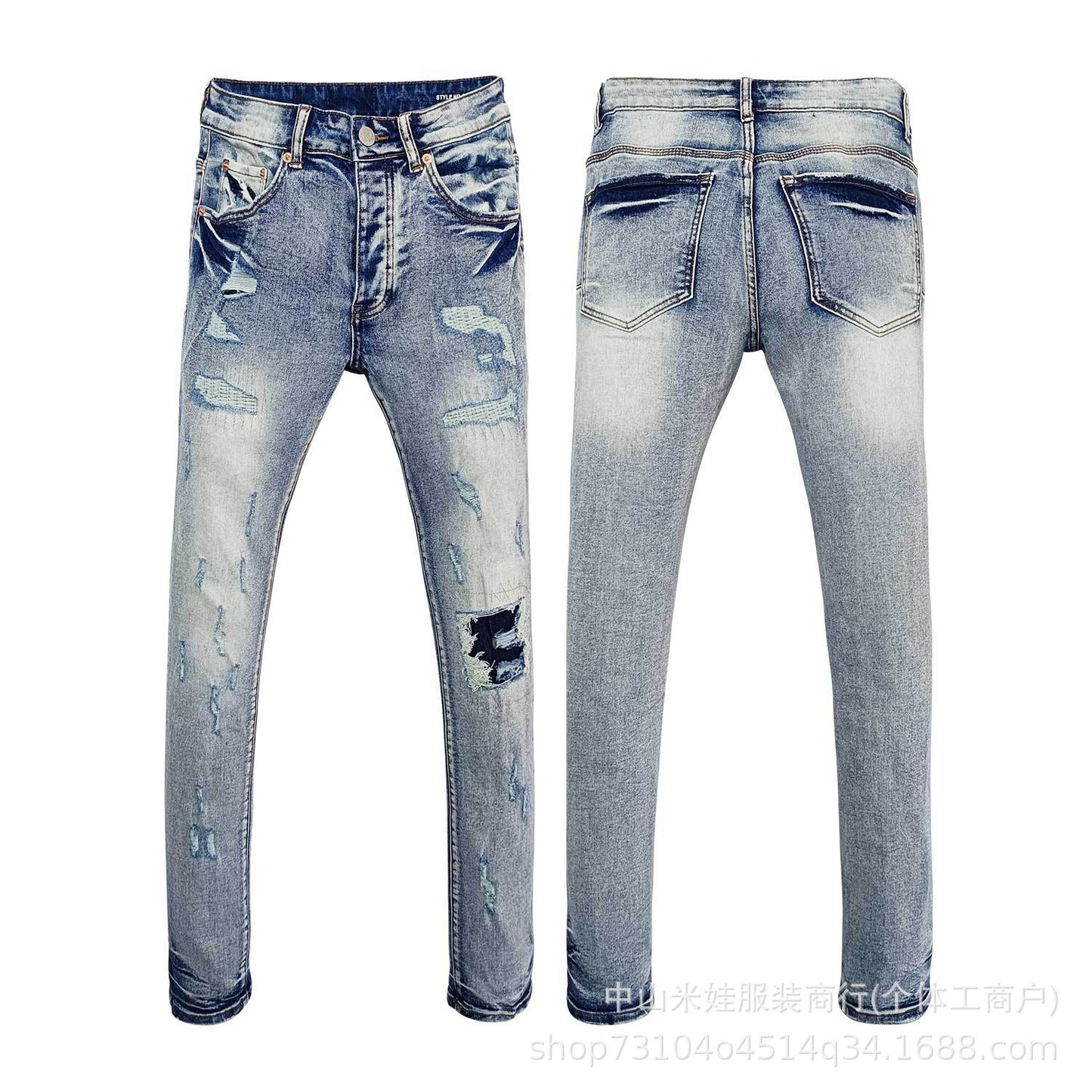 Pp6601 Purple Jeans American Style Hip Hop Ripped Jeans