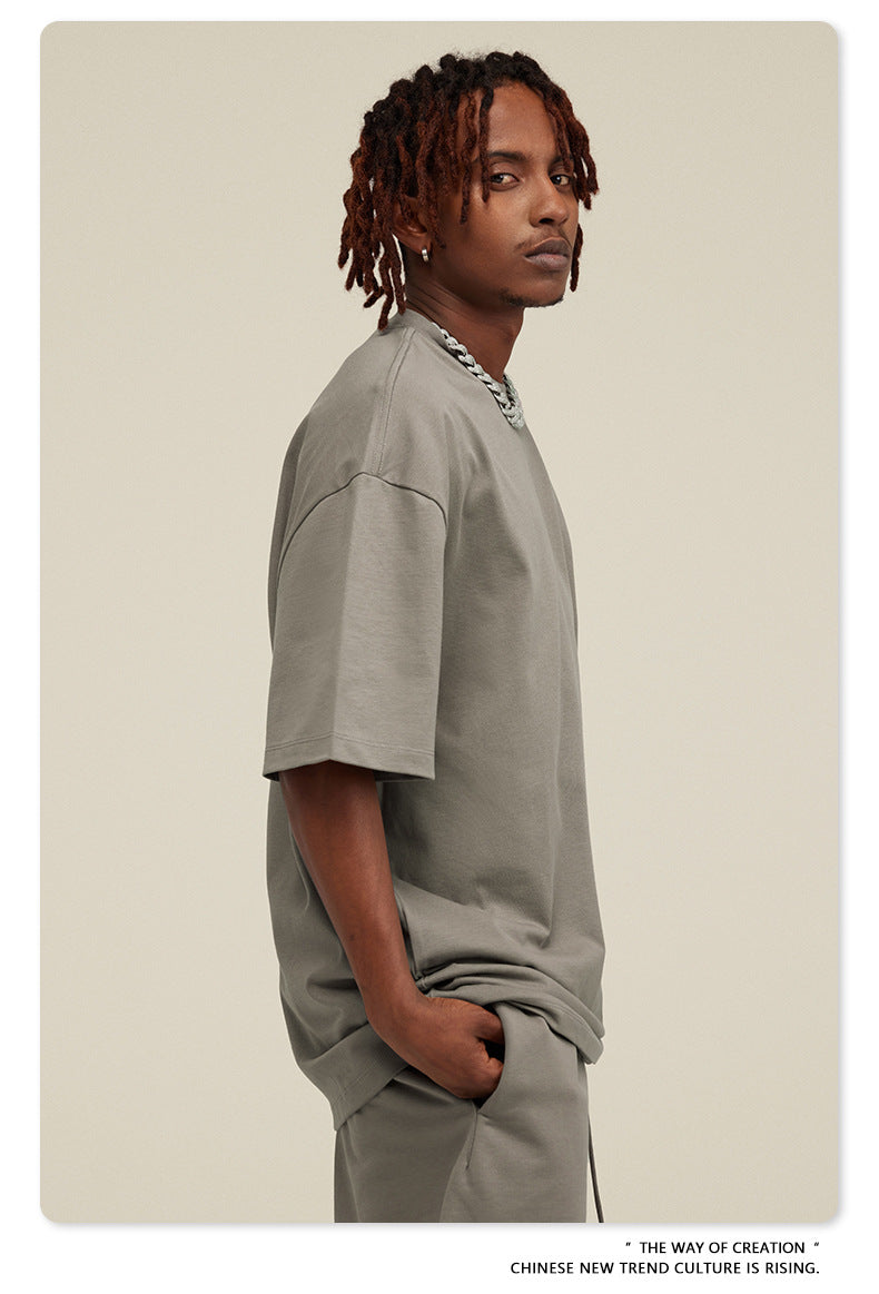 Be Men's 2024 Spring and Summer 305G Heavy T-shirt Men's American Cotton Fashion Brand Solid Color Short Sleeve Teen T-shirt