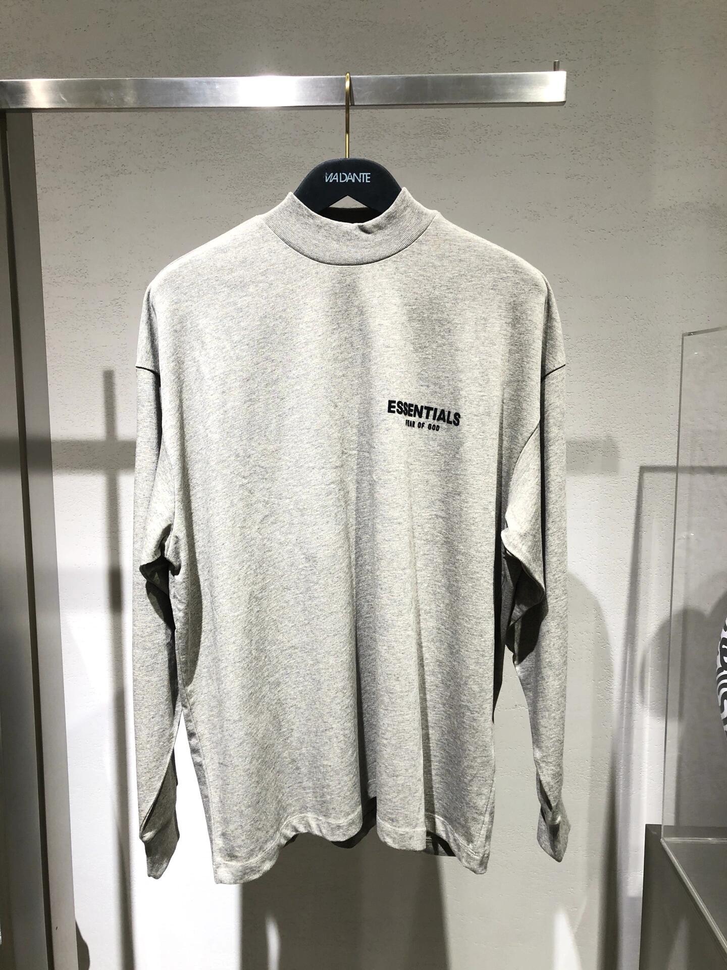 Top Essentials Flocking Letter Crew Neck 100% Cotton Long Sleeve T-shirt Fog Men and Women