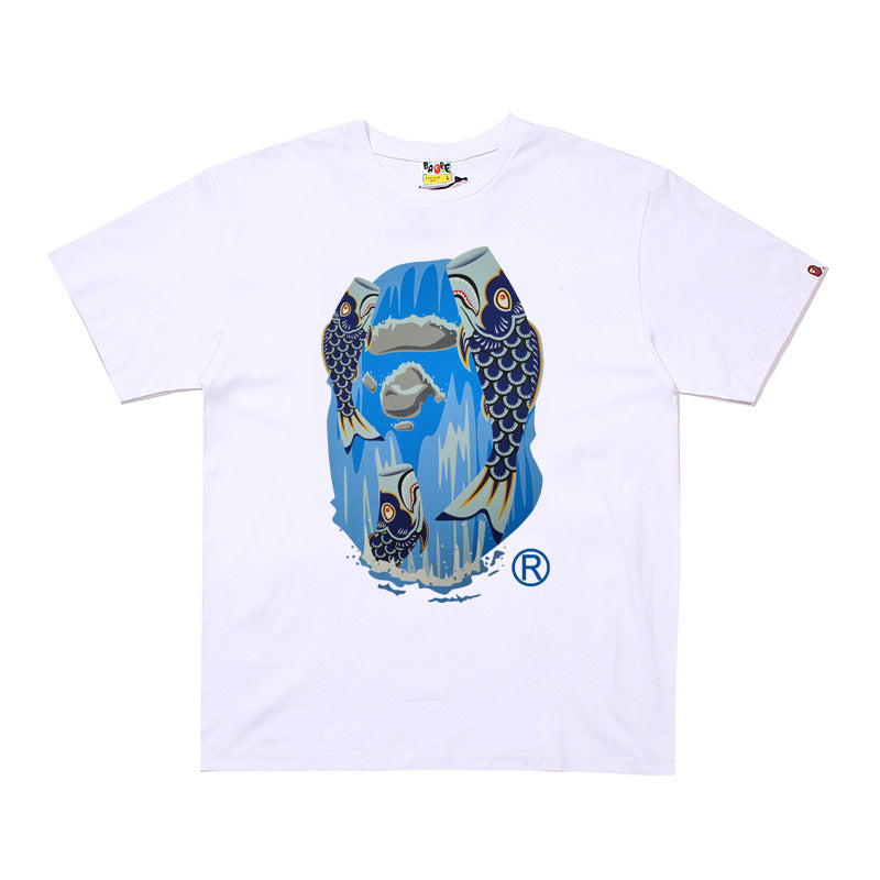 BP2001 Bape Original  Street Cotton Loose Couple Casual T-shirt Short Sleeve Shirt
