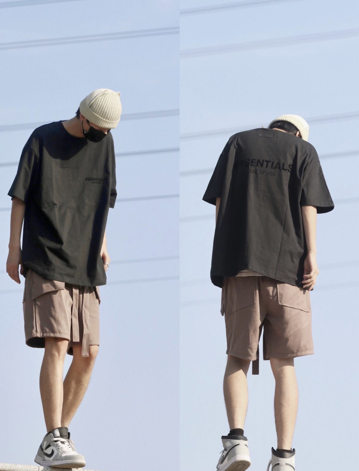 Top ESS Front and Rear Three-Dimensional Flocking Letters 100% Cotton round Neck Loose Couple Short Sleeve T-shirt