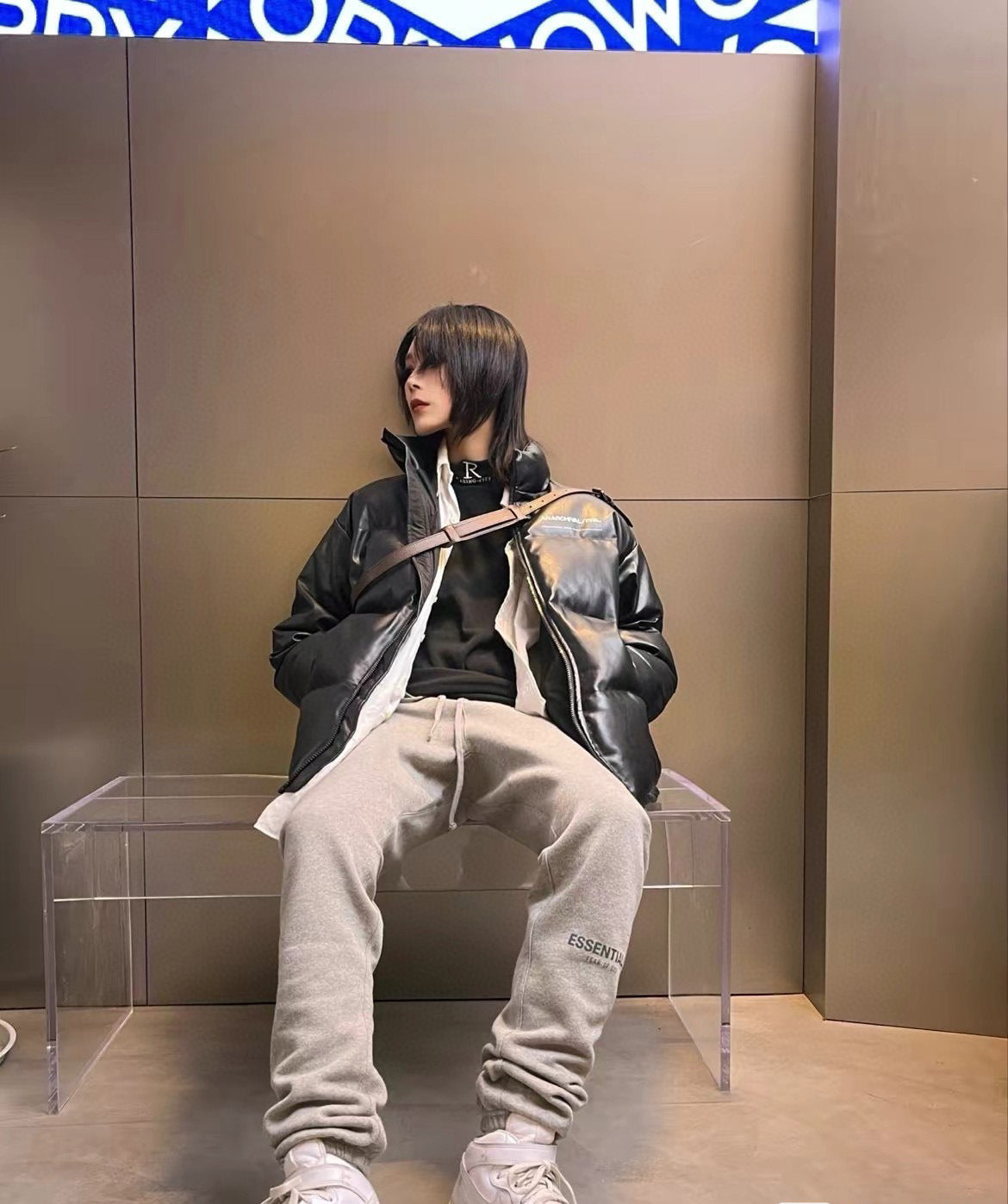 Top ESS **Fog Ankle-Tied Flocking Letter High Street Fleece-lined Loose Casual Sweatpants Trousers