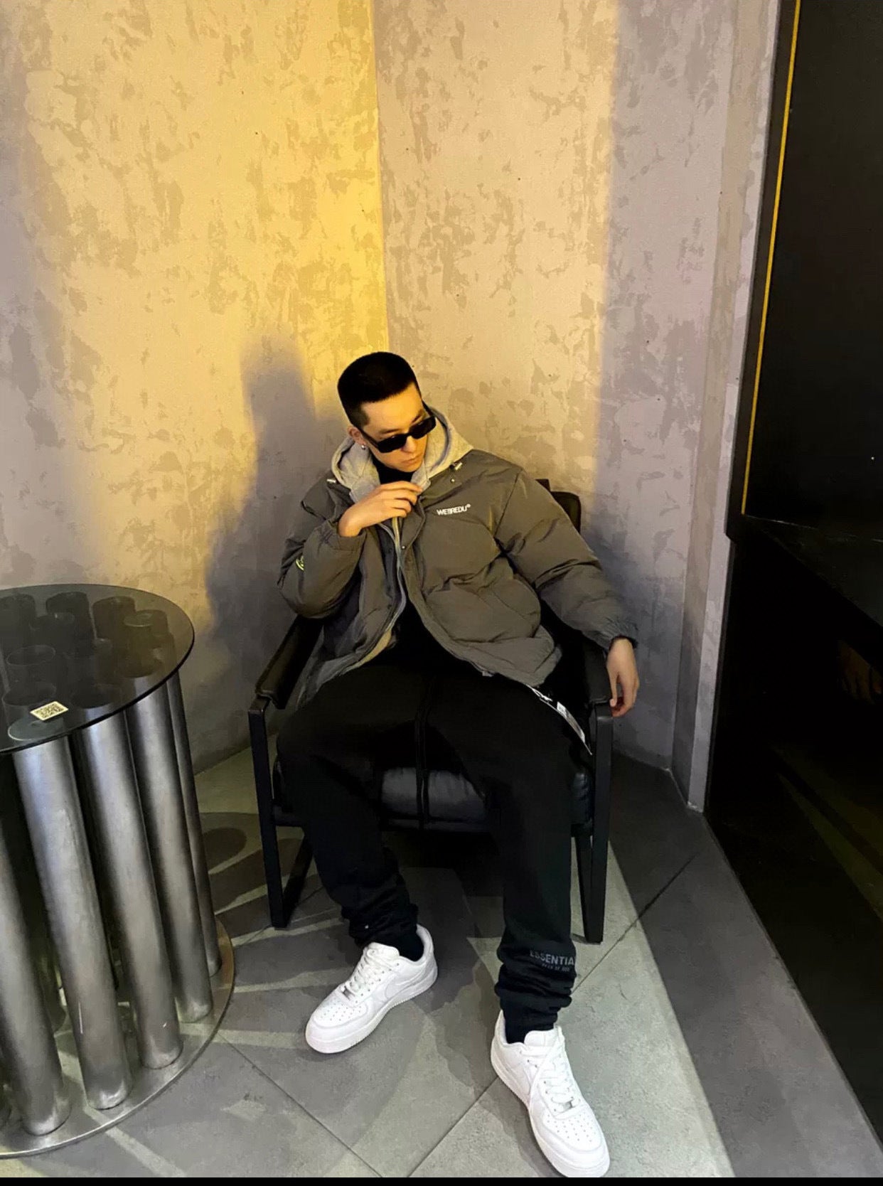 Top ESS **Fog Ankle-Tied Flocking Letter High Street Fleece-lined Loose Casual Sweatpants Trousers