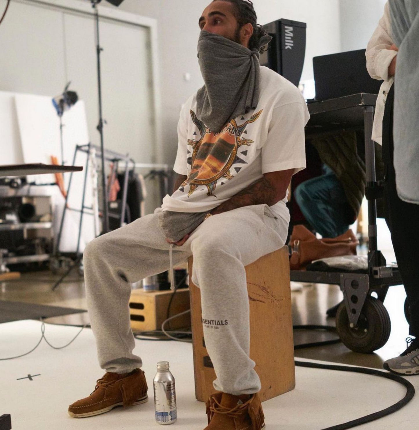 Top ESS **Fog Ankle-Tied Flocking Letter High Street Fleece-lined Loose Casual Sweatpants Trousers