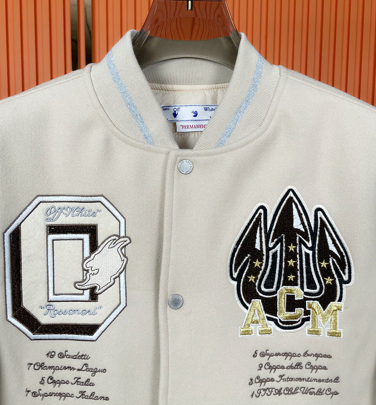 Off-White Patchwork Baseball Jacket Unisex Youth Street Fashion Jacket Coat