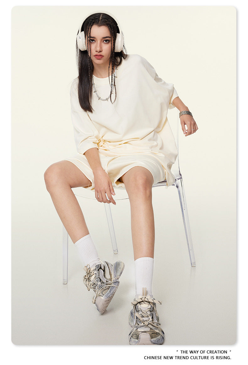 Be Men's 2024 Spring and Summer 305G Heavy T-shirt Men's American Cotton Fashion Brand Solid Color Short Sleeve Teen T-shirt