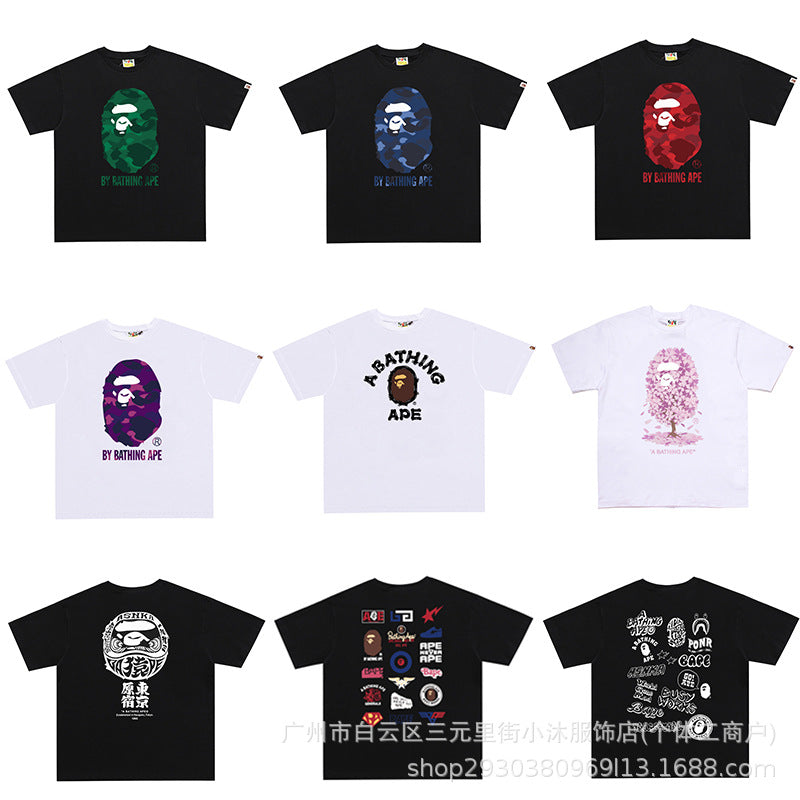 BP2001 Bape Original  Street Cotton Loose Couple Casual T-shirt Short Sleeve Shirt