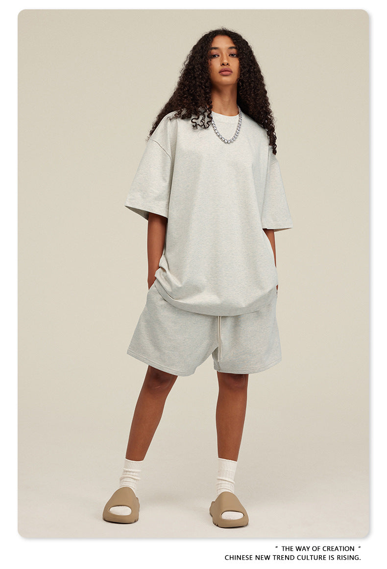 Be Men's 2024 Spring and Summer 305G Heavy T-shirt Men's American Cotton Fashion Brand Solid Color Short Sleeve Teen T-shirt