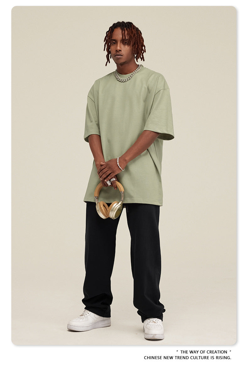 Be Men's 2024 Bashi Cotton T-shirt Heavy Loose Teen Short-Sleeved Men's T Summer Fashion Brand Short Sleeve T-shirt Men's