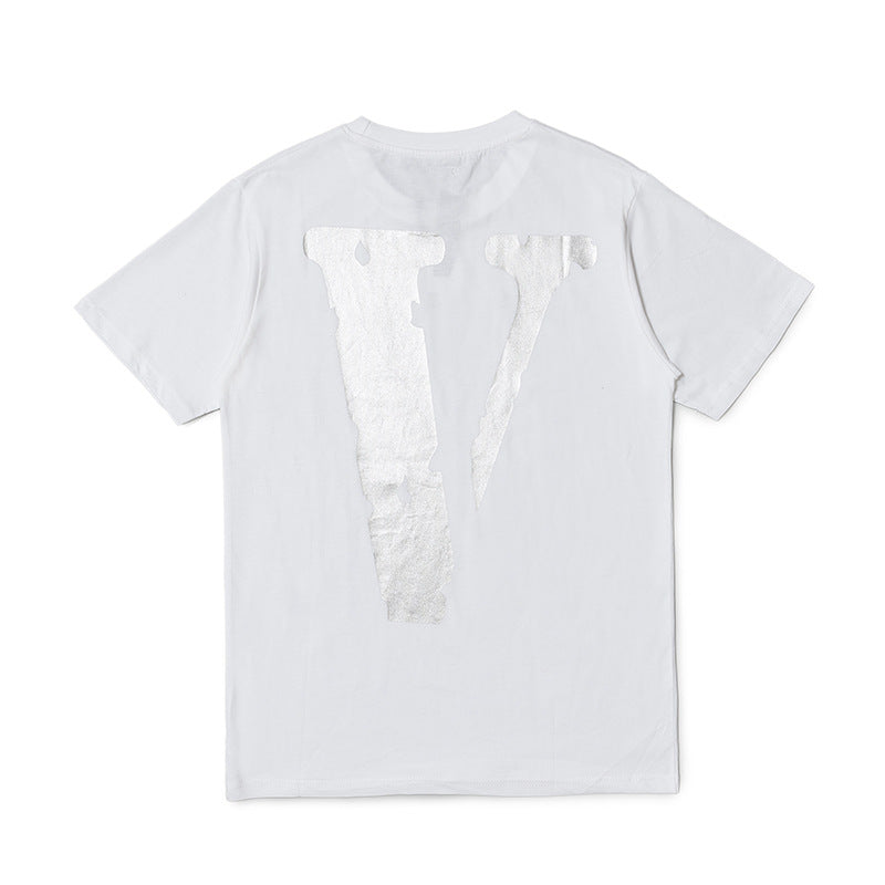 Wholesale Same style as wang yibo lone Short-sleeved with a large back v Reflective Rhinestone Devil Angel Couple Outfit Loose Fit T Shirt