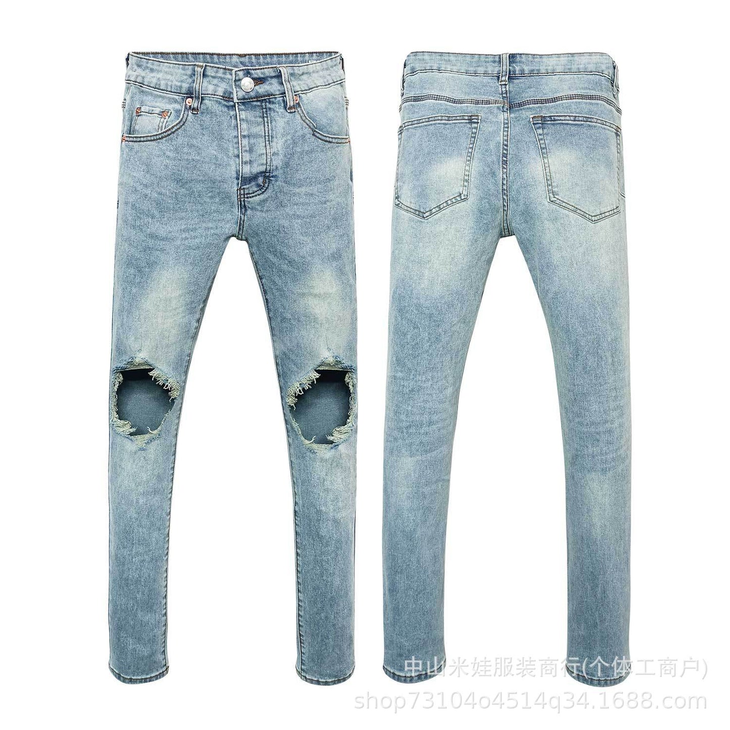 Pp6601 Purple Jeans American Style Hip Hop Ripped Jeans