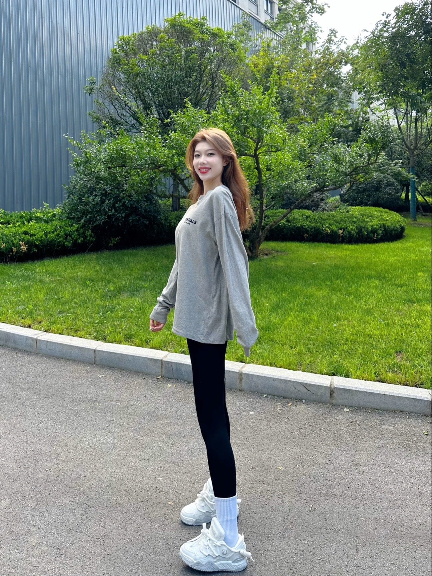 Top Essentials Flocking Letter Crew Neck 100% Cotton Long Sleeve T-shirt Fog Men and Women