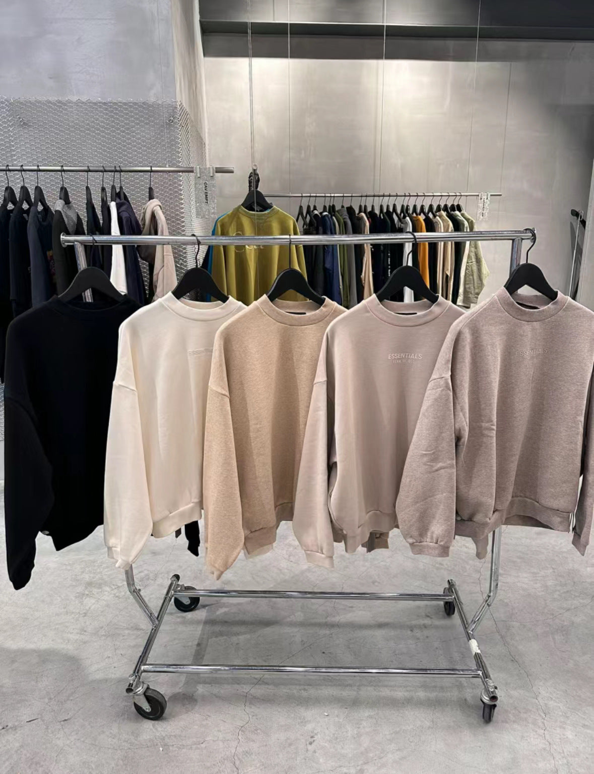 ESS Letter Fog Loose Fleece-lined Crew Neck Pullover Sweatshirt American Fashion Brand Men