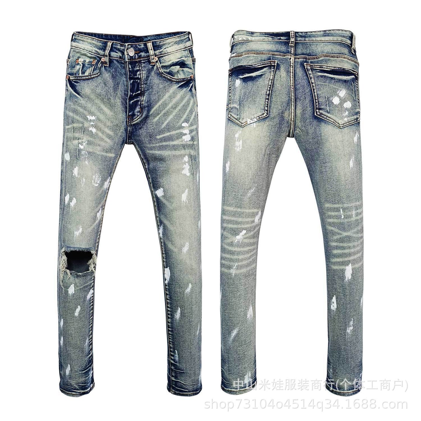 Pp6601 Purple Jeans American Style Hip Hop Ripped Jeans
