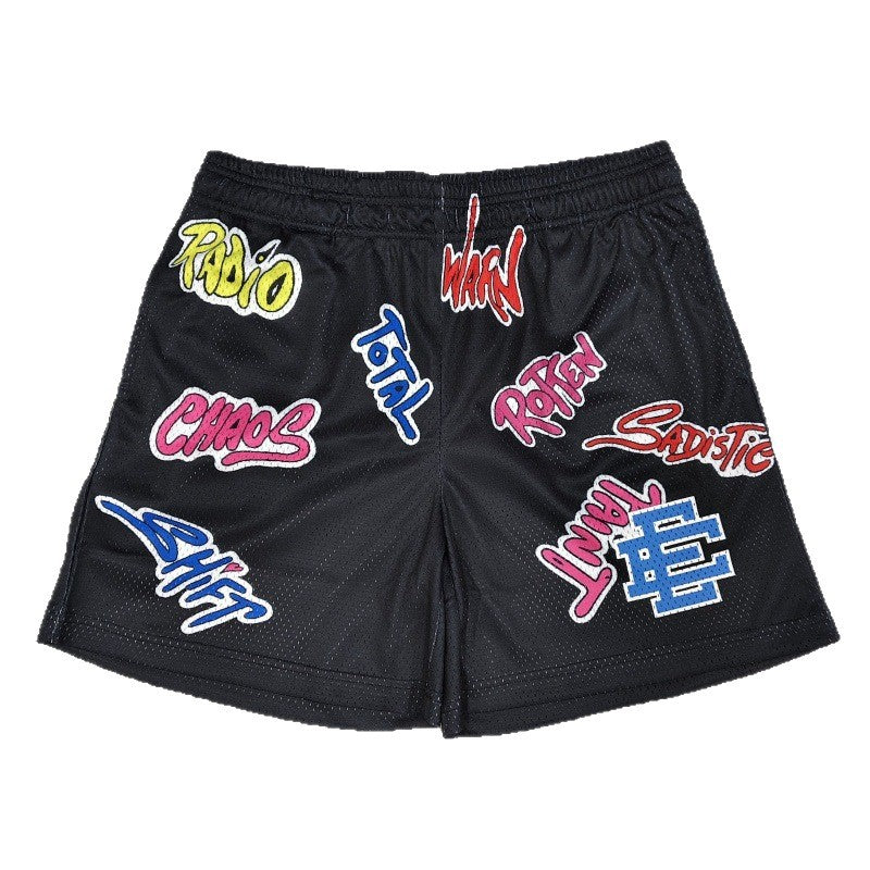 EE Black Graffiti Mesh Sports Shorts for Men