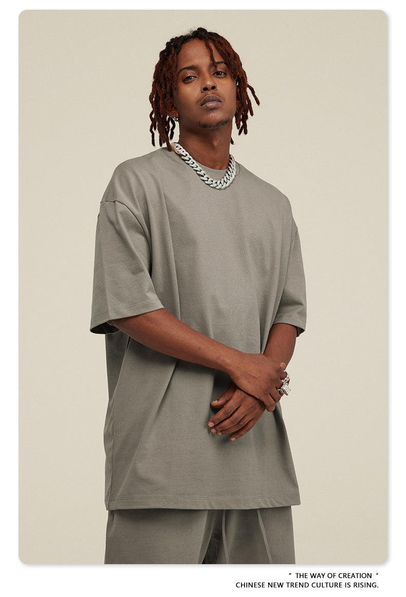 Be Men's 2024 Spring and Summer 305G Heavy T-shirt Men's American Cotton Fashion Brand Solid Color Short Sleeve Teen T-shirt