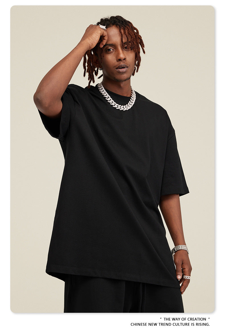 Be Men's 2024 Spring and Summer 305G Heavy T-shirt Men's American Cotton Fashion Brand Solid Color Short Sleeve Teen T-shirt