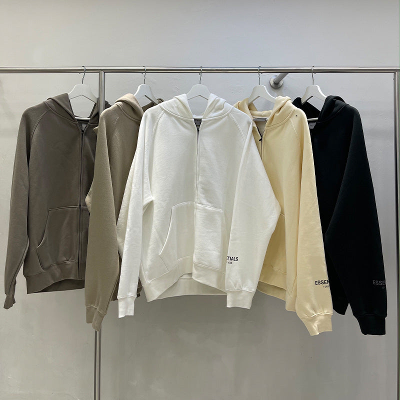 ESS Silicone Letter Zipper with Fleece Lining100% Cotton Hooded Sweater