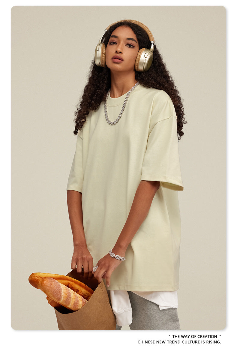 Be Men's 2024 Bashi Cotton T-shirt Heavy Loose Teen Short-Sleeved Men's T Summer Fashion Brand Short Sleeve T-shirt Men's