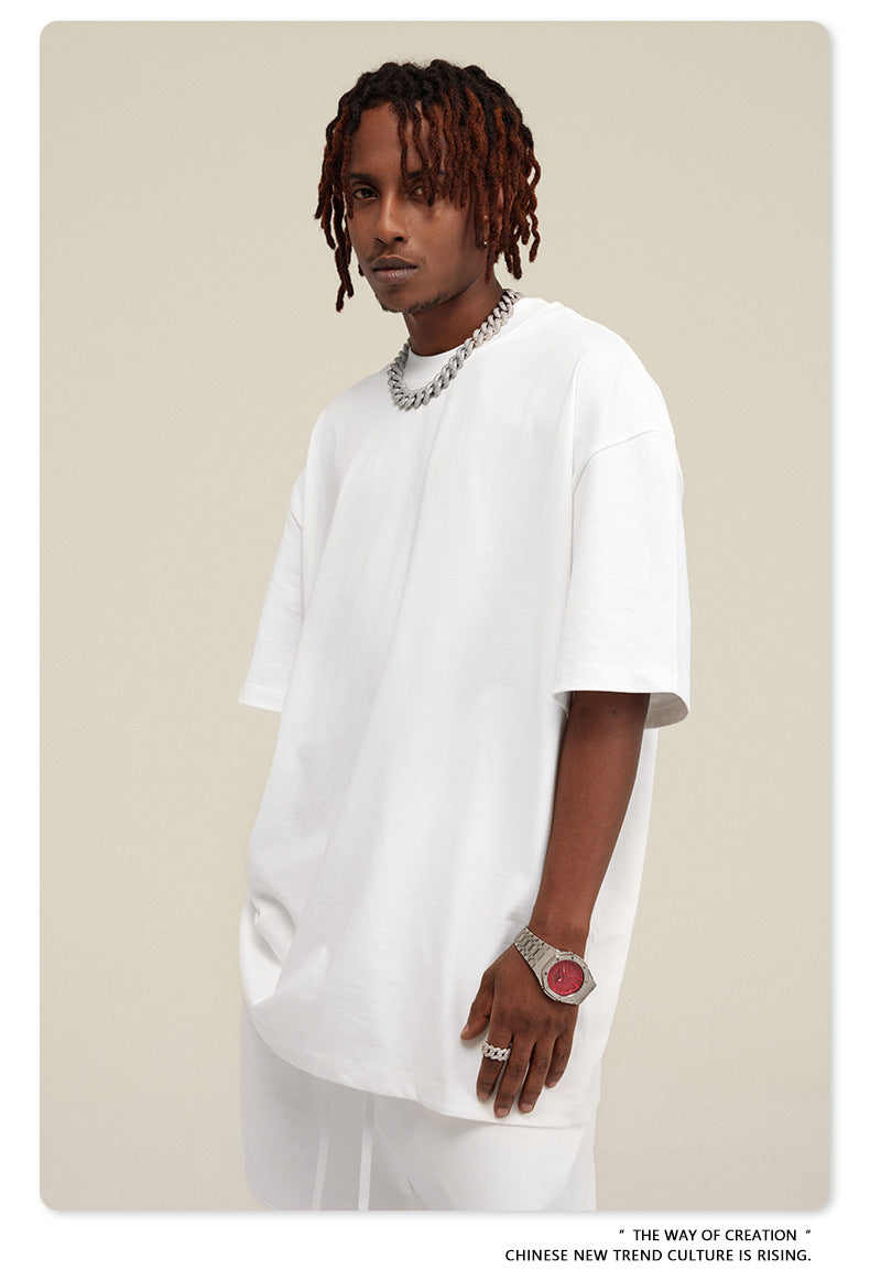 Be Men's 2024 Spring and Summer 305G Heavy T-shirt Men's American Cotton Fashion Brand Solid Color Short Sleeve Teen T-shirt