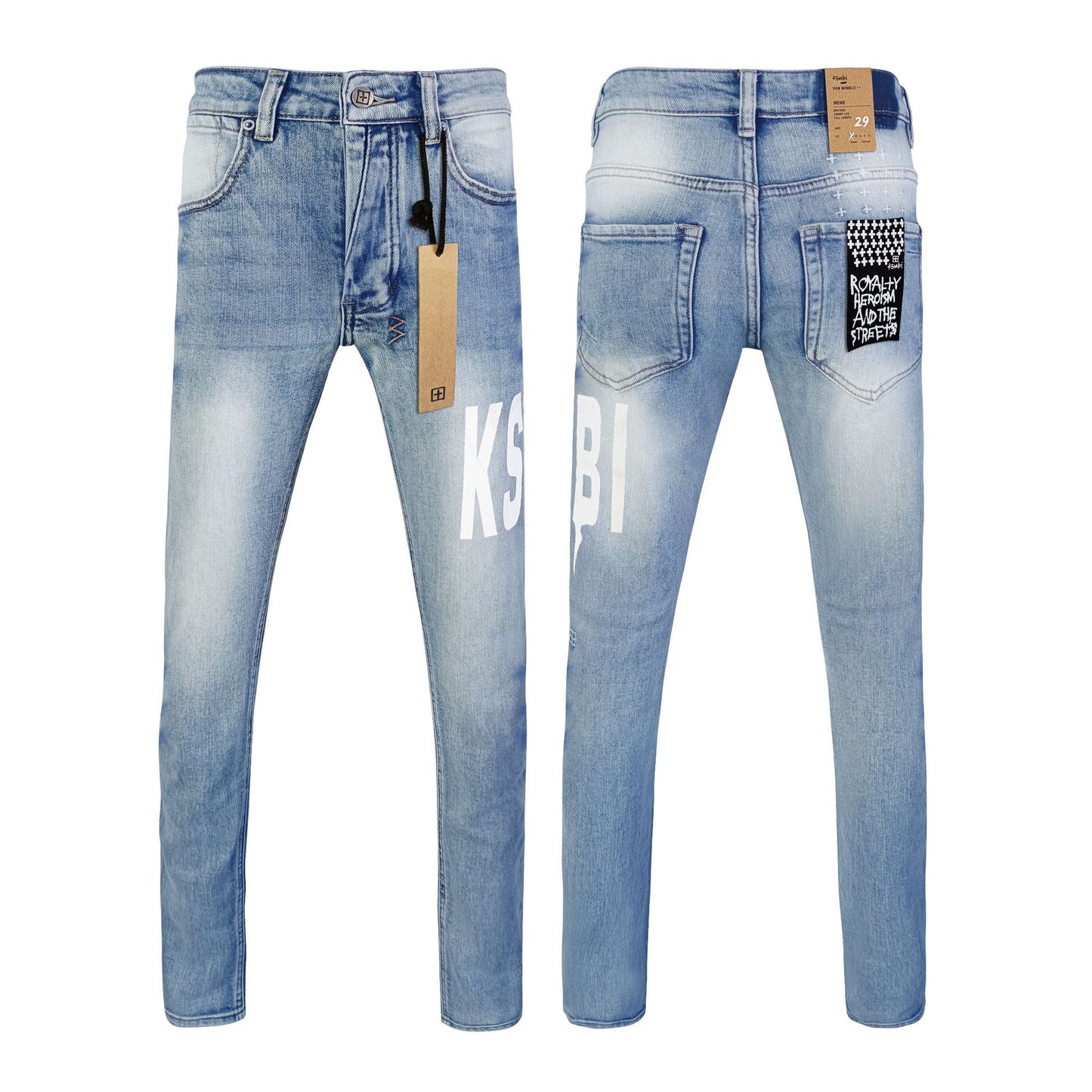 KSB901 Jeans straight-leg Ripped Stretch American High Street Casual Men's Jeans