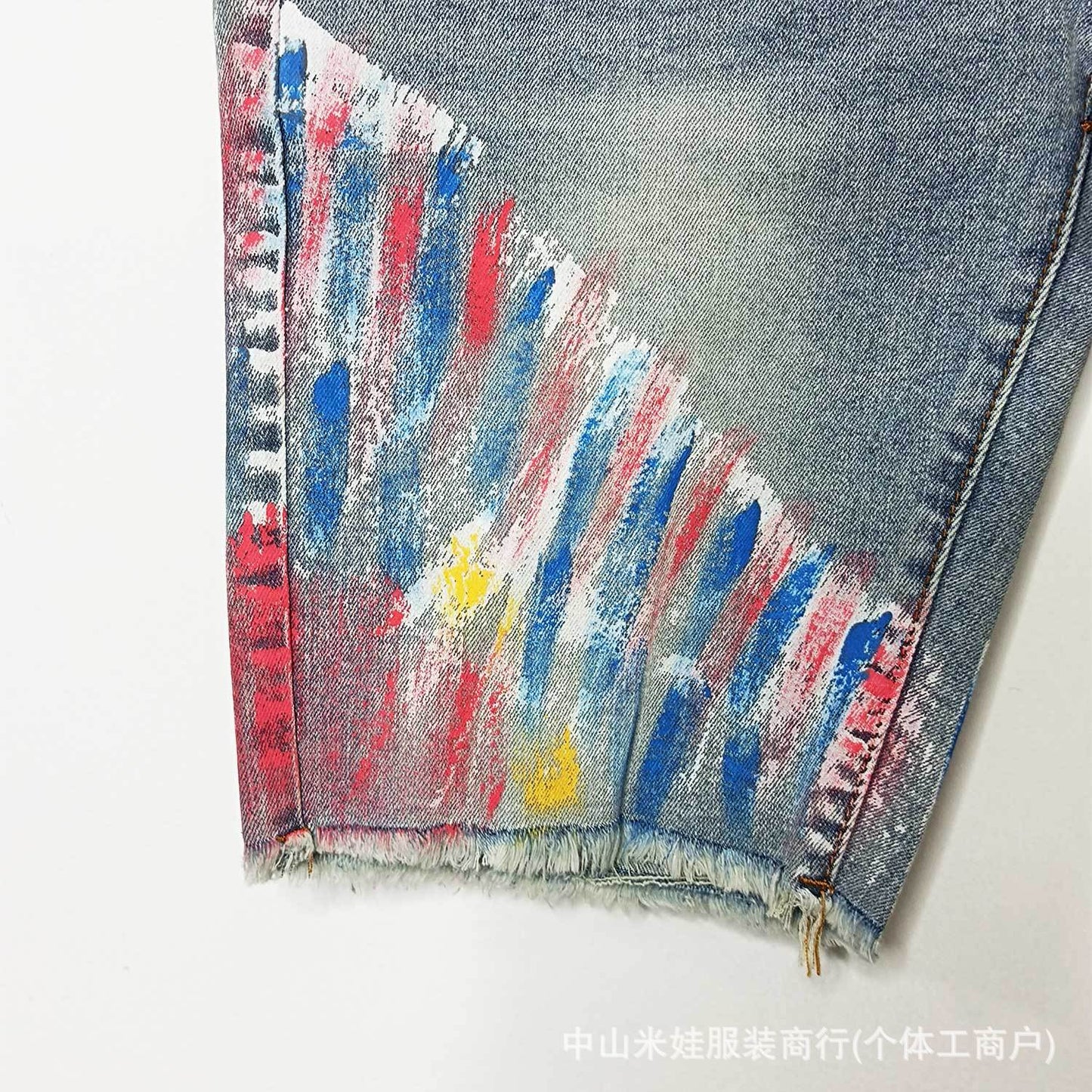 Purple Jeans Five-Point Loose Fit Versatile PU Ink-Splashed Denim Shorts