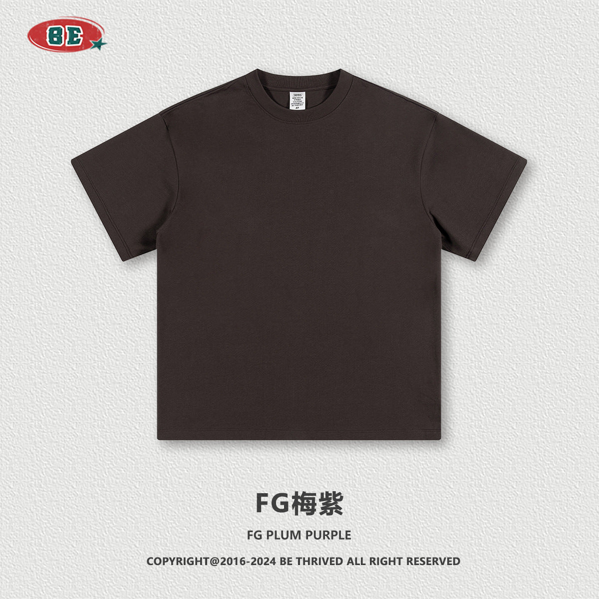 Be Men's 2024 Spring and Summer 305G Heavy T-shirt Men's American Cotton Fashion Brand Solid Color Short Sleeve Teen T-shirt