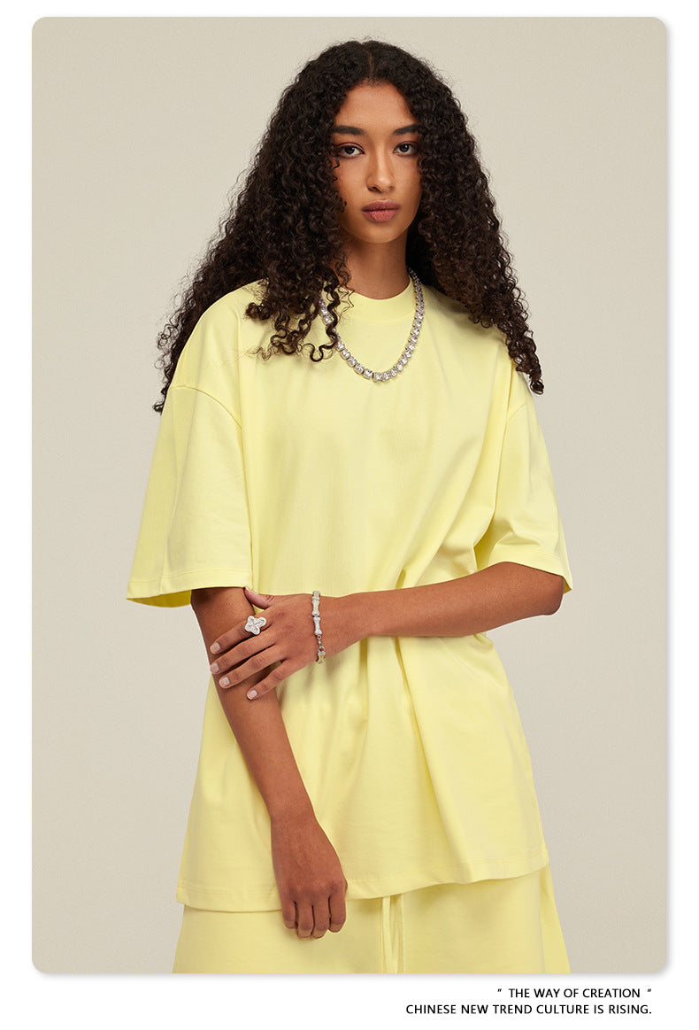 Be Men's 2024 Spring and Summer 305G Heavy T-shirt Men's American Cotton Fashion Brand Solid Color Short Sleeve Teen T-shirt