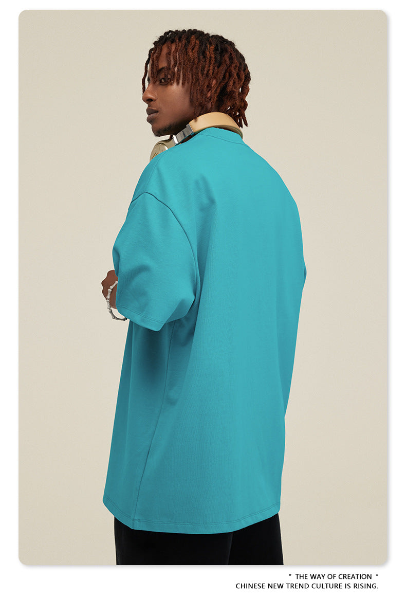 Be Men's 2024 Bashi Cotton T-shirt Heavy Loose Teen Short-Sleeved Men's T Summer Fashion Brand Short Sleeve T-shirt Men's