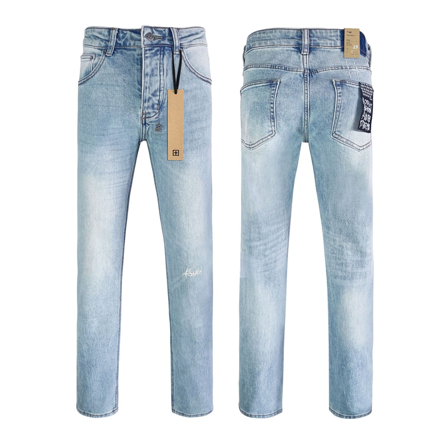 Ksb301 Jeans Straight Ripped Stretch American High Street Casual Men's Jeans