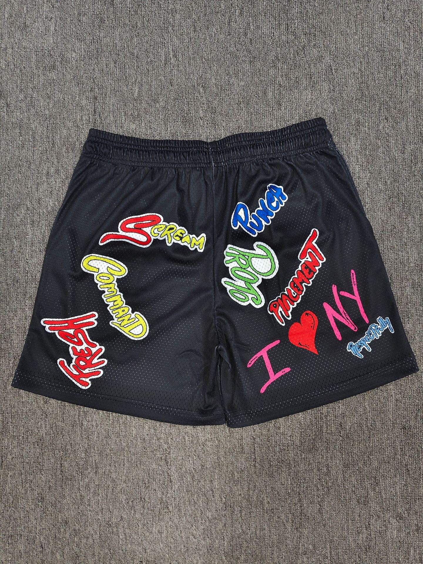 EE Black Graffiti Mesh Sports Shorts for Men