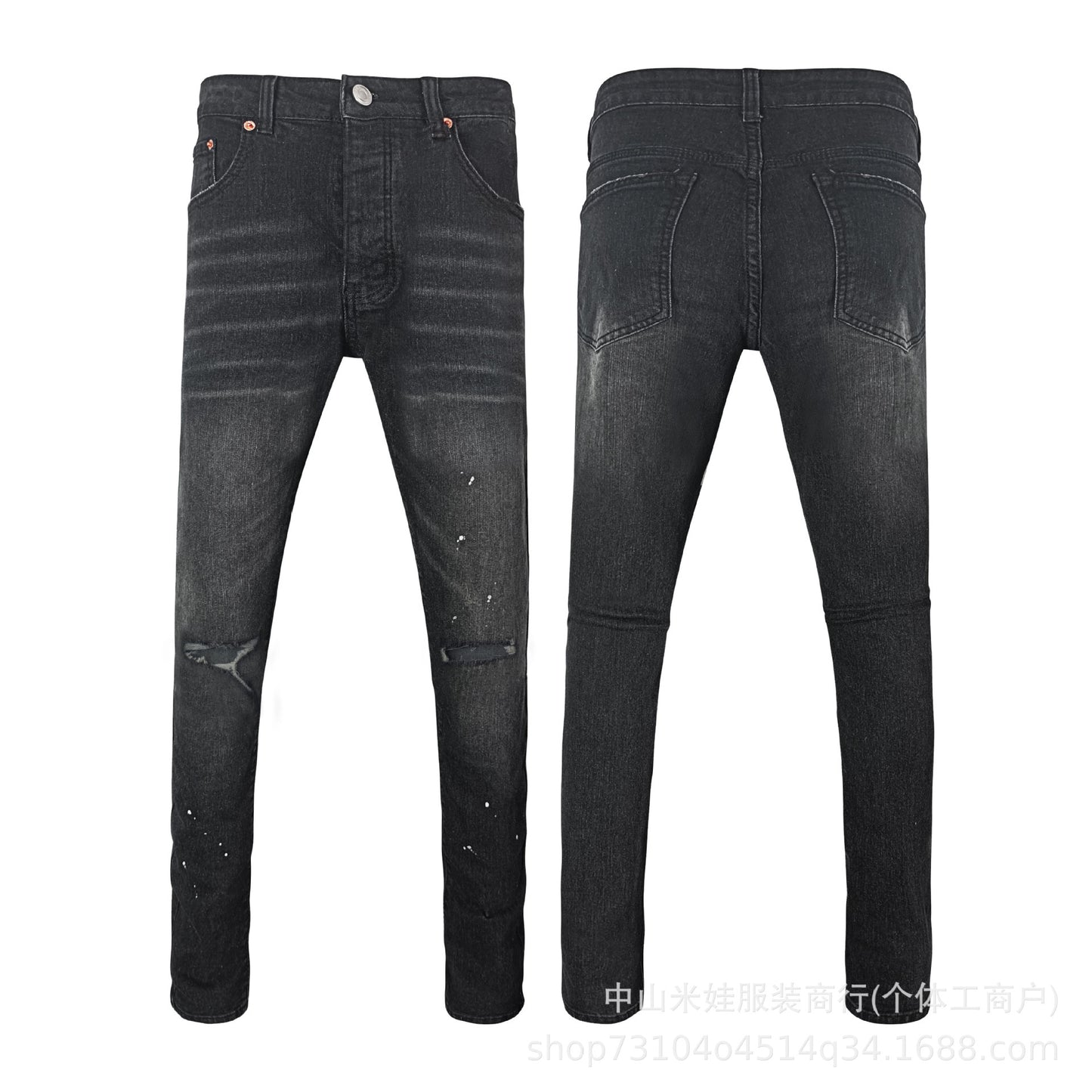 PP6606 PURPLE Jeans American Hip-Hop Ripped PB Ink Splash Jeans