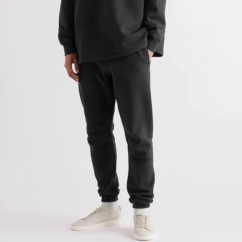 Top ESS **Fog Ankle-Tied Flocking Letter High Street Fleece-lined Loose Casual Sweatpants Trousers