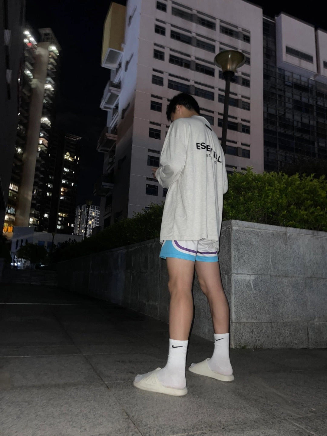 Top Essentials Flocking Letter Crew Neck 100% Cotton Long Sleeve T-shirt Fog Men and Women