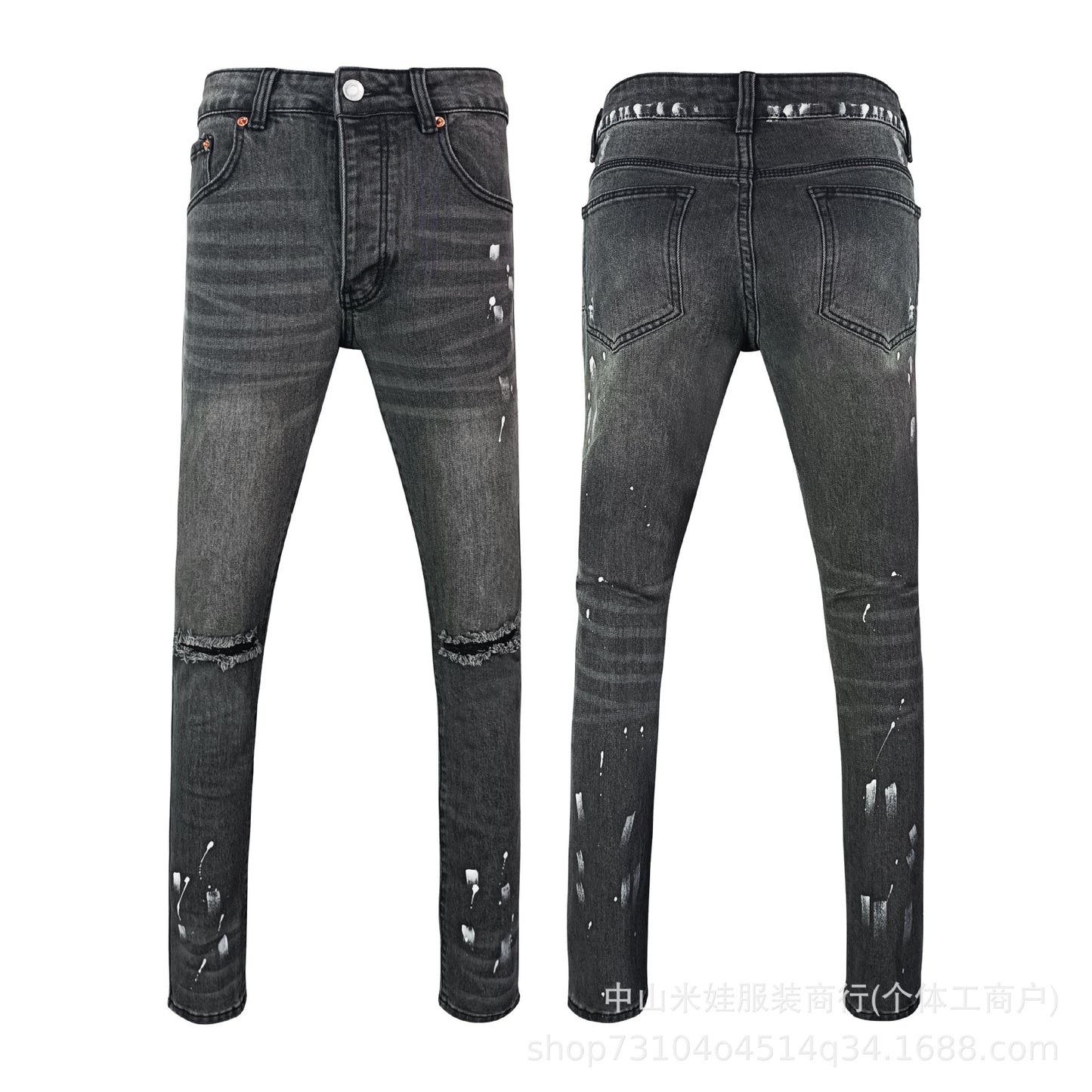 Pp6601 Purple Jeans American Style Hip Hop Ripped Jeans