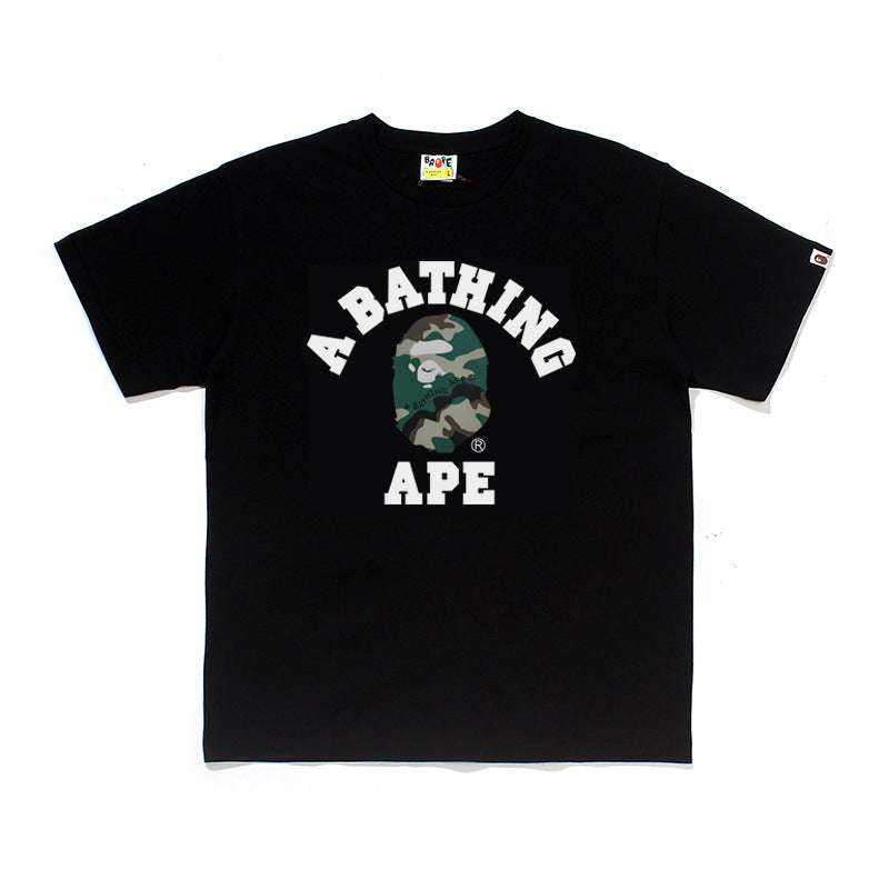 BP2001 Bape Original  Street Cotton Loose Couple Casual T-shirt Short Sleeve Shirt