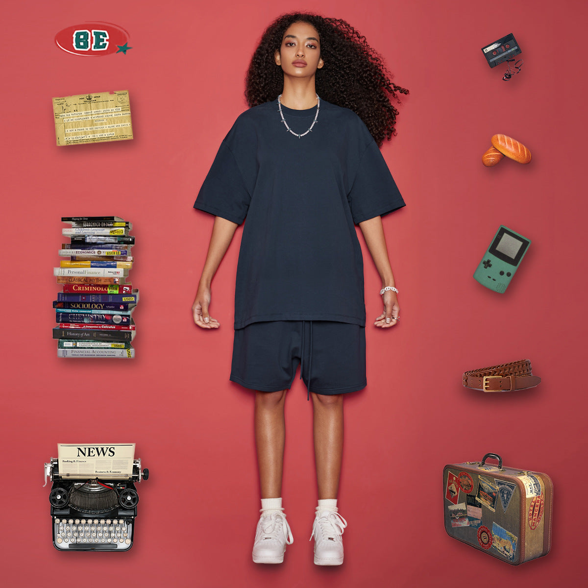 Be Men's 2024 Spring and Summer 305G Heavy T-shirt Men's American Cotton Fashion Brand Solid Color Short Sleeve Teen T-shirt