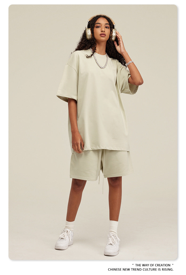 Be Men's 2024 Spring and Summer 305G Heavy T-shirt Men's American Cotton Fashion Brand Solid Color Short Sleeve Teen T-shirt